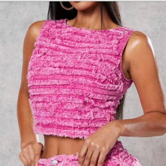 Tops - Hot Distressed Pink Denim Top